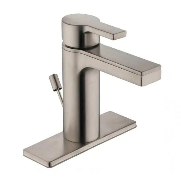 Modern Contemporary Single Hole & Handle Low-Arc Bathroom Faucet, Brushed Nickel - Picture 1 of 12